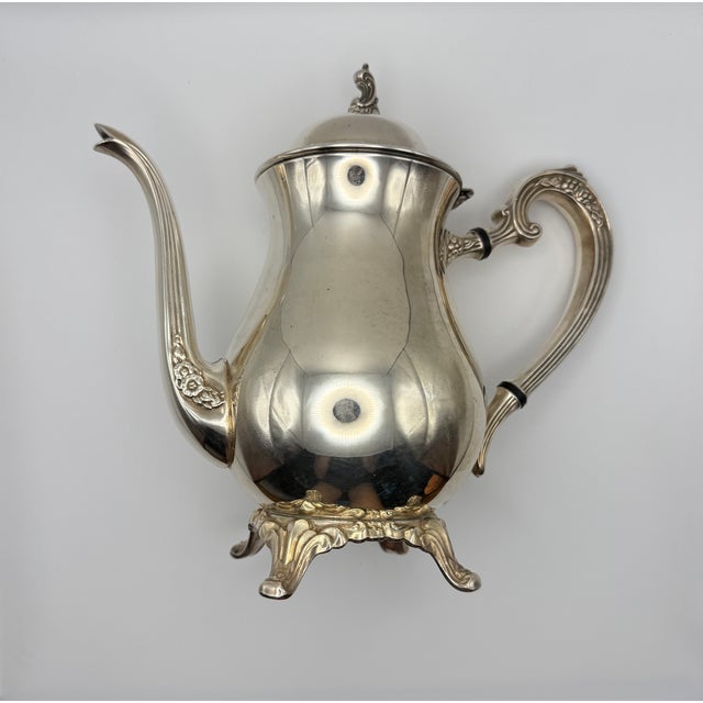 Oneida silver plate pair of ornate victorian vintage footed pitchers (coffee pot + teapot) — beautiful matching set!...