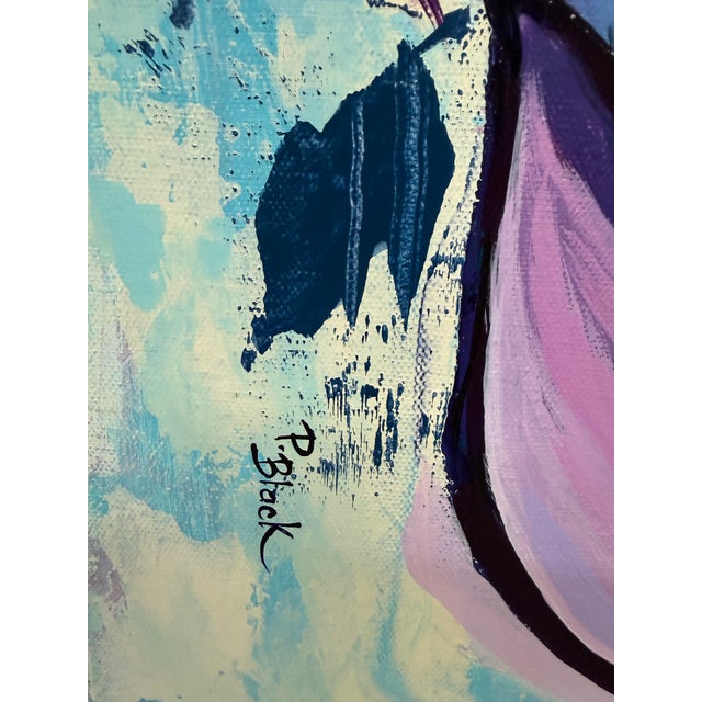 P. Black Signed Pop Art Stylized Teal + Lavender Rose Acrylic Painting For Sale - Image 11 of 12