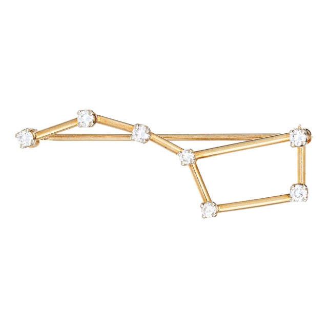 Vintage Big Dipper Diamond Brooch 14k Gold Celestial Stars Fine Jewelry For Sale