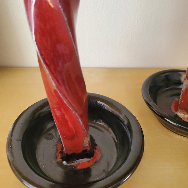 Postmodern 1980s Vintage Abstract Red Candle Holders - Set of 2 For Sale - Image 3 of 5