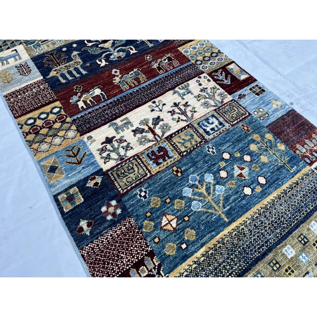 2000 - 2009 Hand-Knotted Kashkuli Gabbeh Patchwork Runner in Soft Blue, 2'9" X 9'3" For Sale - Image 5 of 12