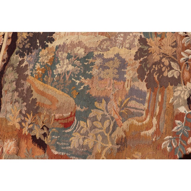 Antique French Tapestry With Woodland Landscape and Swan Design For Sale - Image 12 of 15