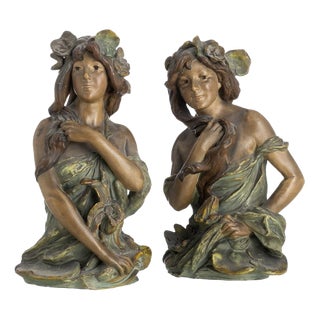 Art Nouveau Nymph Sculpture, Set of 2 For Sale