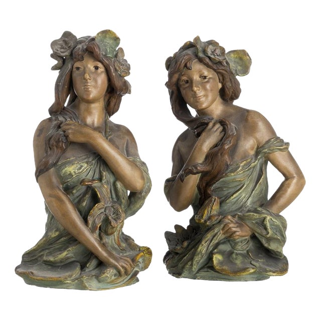 Art Nouveau Nymph Sculpture, Set of 2 For Sale