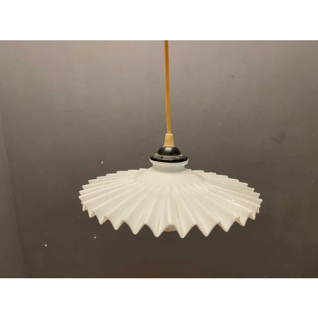 Opaline Pleated Glass Light Pendants, Set of 2 For Sale - Image 6 of 7