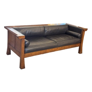 Maria Yee Cambria Leather + Wood Sofa For Sale