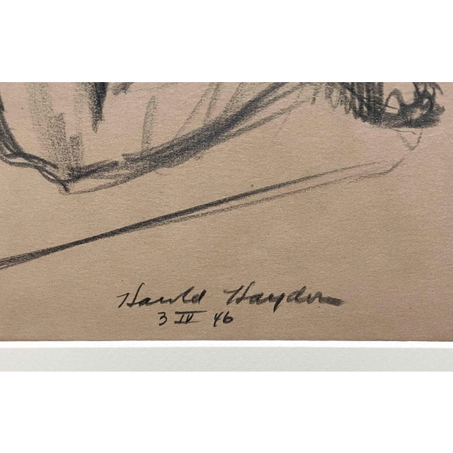 1940s 1946 Graphite on Paper, Kneeling Male Figure by Artist Harold Haydon For Sale - Image 5 of 5