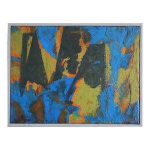 1992 Modernist 'Cobalt Collision' Vintage Original Abstract Oil Painting, Framed