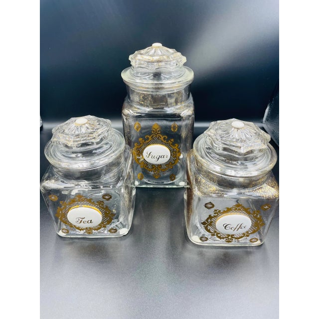 Georges Briard Glass Coffee, Tea & Sugar Canister Set ~ This Rare and wonderful set of canisters from Georges Briard is...