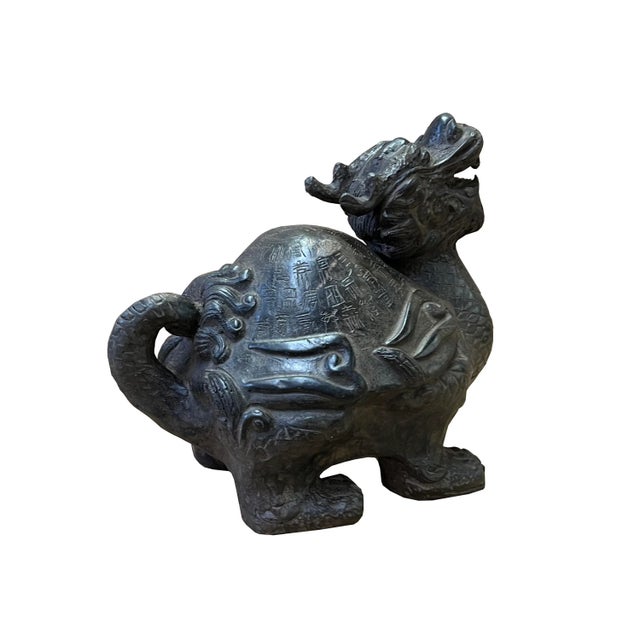 Chinese Distressed Brown Black Marks Fengshui Dragon Turtle Figure For Sale - Image 4 of 6