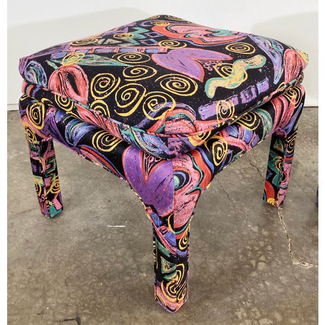 Black Vintage Postmodern Abstract Upholstered Parsons Stools, a Pair For Sale - Image 8 of 10