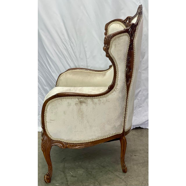 Vintage Carved Mahogany Victorian Style Ivory Crushed Velvet Wingback Chair Chairish
