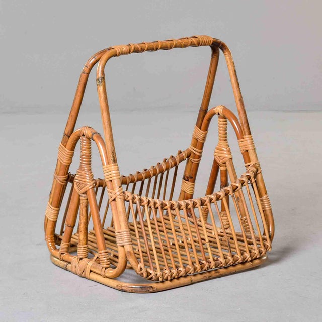 Mid-Century Italian Albini-Style Bamboo Magazine Basket For Sale - Image 9 of 11