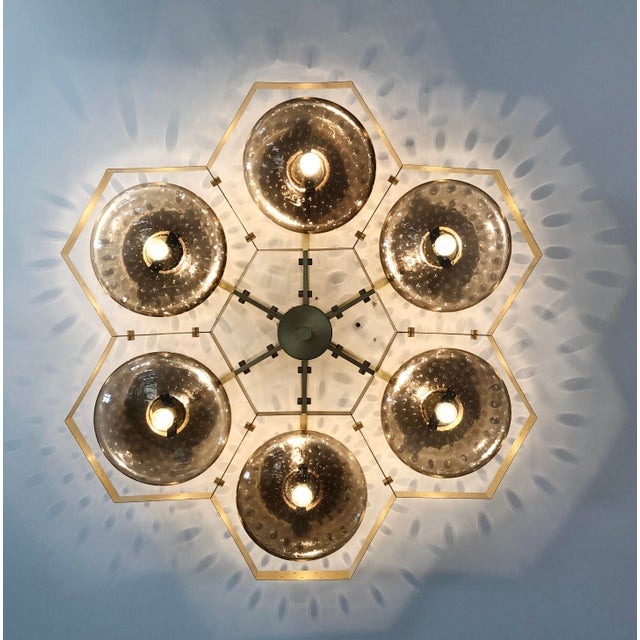 Not Yet Made - Made To Order 21st Century Hive Satin Brass Smoky Bubbles Murano Flush Mount by Fabio LTD For Sale - Image 5 of 9