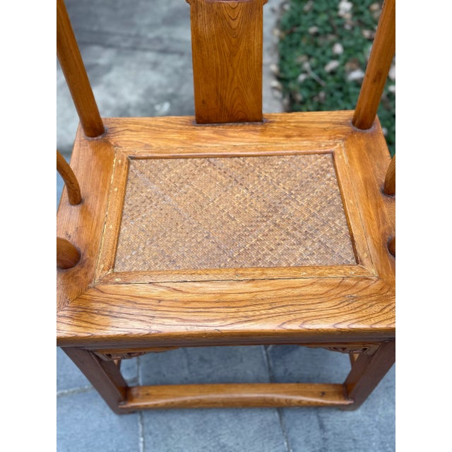 Wood Vintage Chinese Ming Style Horseshoe Chair With Woven Seat For Sale - Image 7 of 14