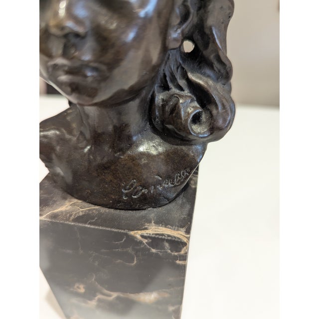 Antique French Bronze Child Bust on Black Marble Base For Sale - Image 9 of 9