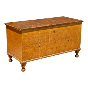 Mid 19th Century Antique Queen Anne Pennsylvania Six Board Blanket Chest in Grain Painted Surface