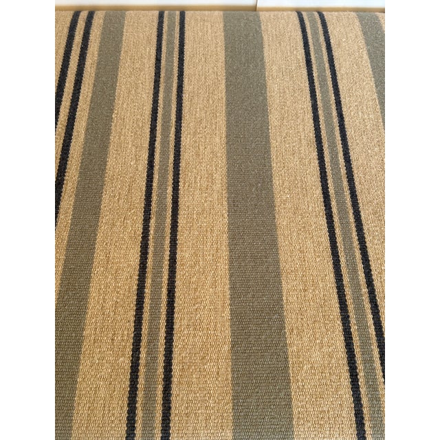 Very Large Classic Grey Wood & Upholstered Striped Ottoman For Sale - Image 11 of 12