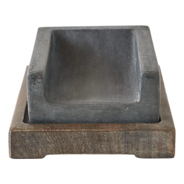 Ink Stone With Wooden Base For Sale