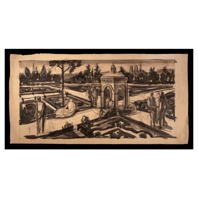 Temple in the Garden, Original Drawing, Early 20th-Century For Sale