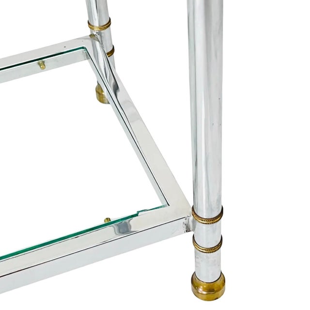 Metal 1970s Neoclassical Chrome and Brass Étagère With Glass Shelves, Maison Jansen Style For Sale - Image 7 of 8