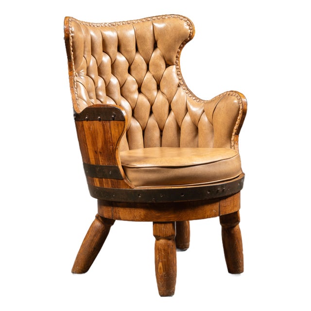 Vintage Tufted Leather Chesterfield Barrel Chair For Sale