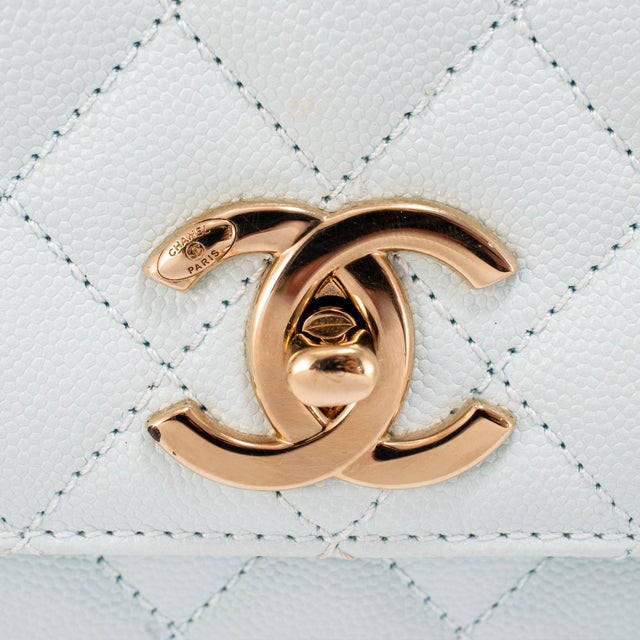 Chanel Coco Handle Medium Flap Caviar Leather Light Blue Gold-Tone Hardware Bag For Sale - Image 9 of 15