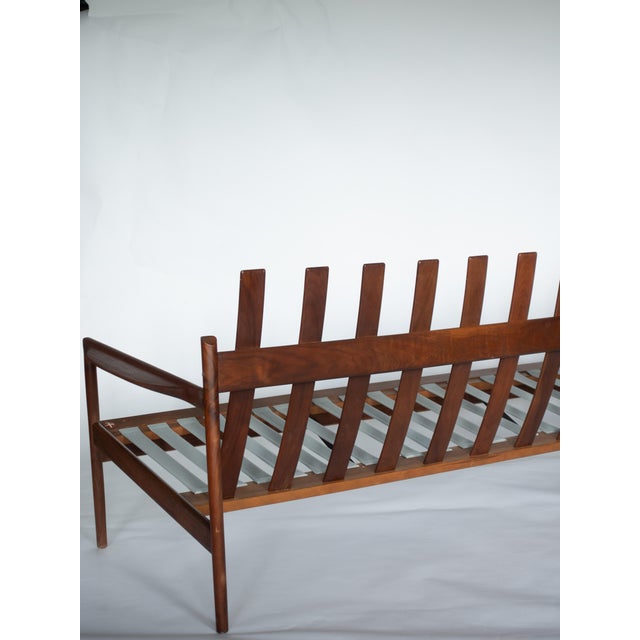 Ib Kofod-Larsen Ib Kofod Larsen for Selig Picket Back Sofa, Danish MCM Walnut Frame Couch For Sale - Image 4 of 13