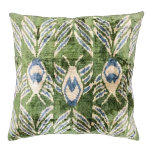 Contemporary Handmade Luxury Green Smoke Velvet Throw Pillow With Down Feather Insert