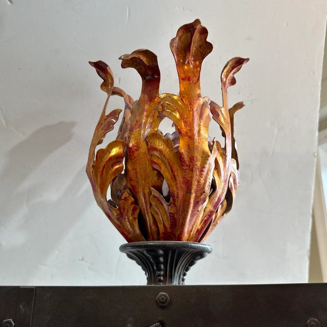 Monumental Wrought iron and gilt tolle 6-light ring chandelier.