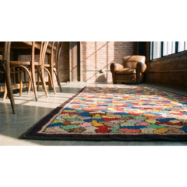 Textile 1930s Multicolored Abstract Folk Art Antique American Hooked Rug 2'10" X 6'6". Handknotted Wool Carpet For Sale - Image 7 of 8