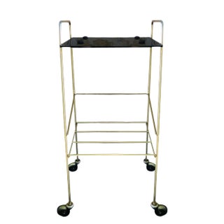 Mid-Century Vintage Brass and Glass Side Table with Shelf and Magazine Rack, 1960s For Sale