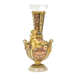 French Bronze & Champleve Enamel Vase For Sale