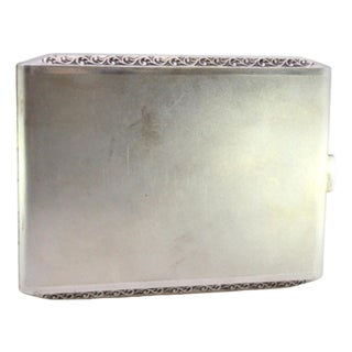 Matte Silver Cigarette Case with Raised Strips and Gold Interior For Sale