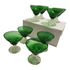 1950s Forest Green "Boopie / Burple" Sherbet Champagne Glasses Anchor Hocking - Set of 8