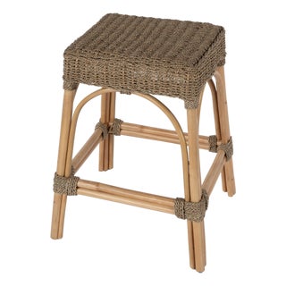 Robias 24.5 in. Seat Height Rectangular Rattan and Mendong Grass Counter Stool, Khaki Brown For Sale