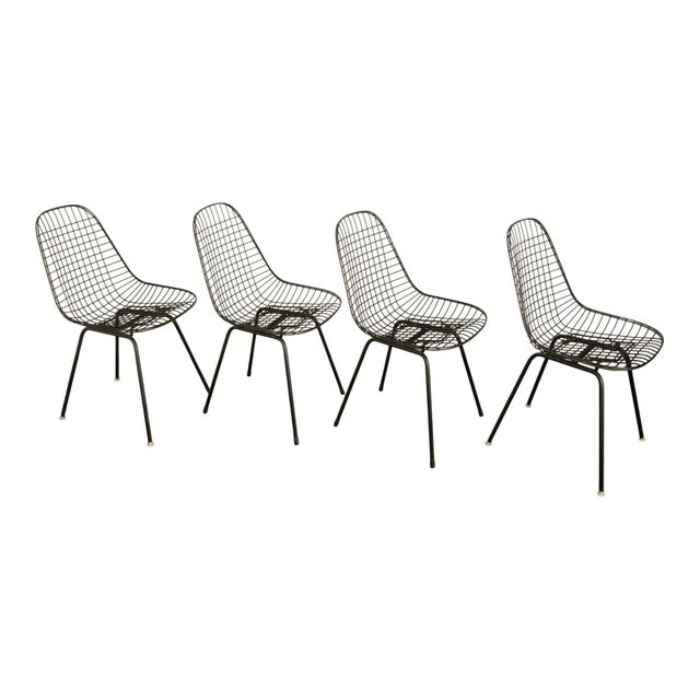 1950s Set of Four Mid Century Modern Eames DKX Black Powder-Coated Wire Chairs, 1954 For Sale - Image 5 of 18