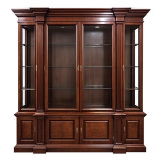 Century Furniture Claridge Mahogany Breakfront China Cabinet / Display Wall Unit For Sale