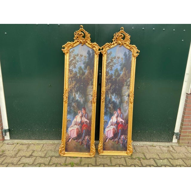1970s French Louis XVI Gold Beech Fabric Frames 2pc For Sale - Image 12 of 18