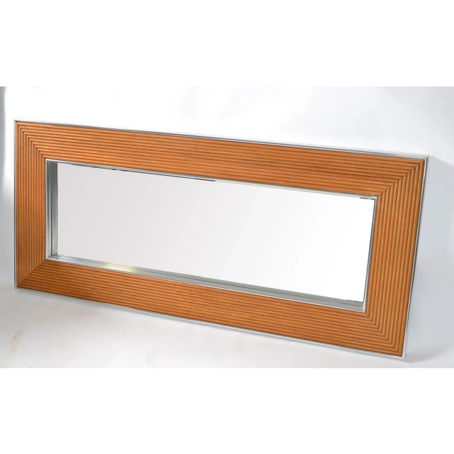 Mid-Century Modern Rectangular Chrome & Bamboo Wall Mirror For Sale - Image 4 of 13