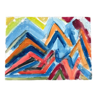 1980’s Original Abstract Expressionist Chevron Watercolor Painting For Sale