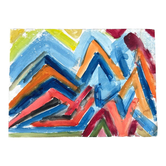 1980’s Original Abstract Expressionist Chevron Watercolor Painting For Sale
