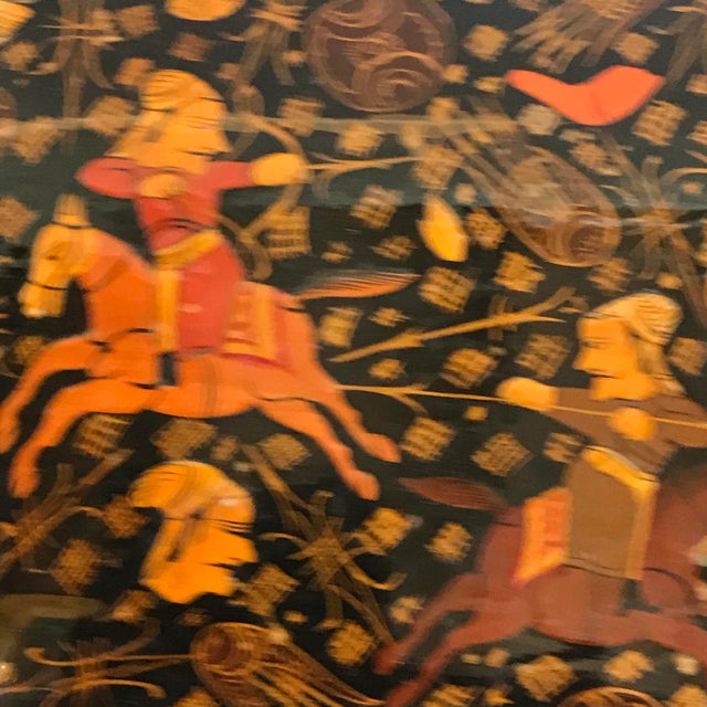 Hard to find larger covered Kashmir boxes nwith lid. This is especially nice with its battling warriors on horseback. Bos...