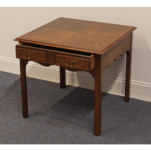 Kindel Furniture Grand Rapids, MI Bookmatched Walnut Mediterranean Style 26" Square Accent End Table For Sale In Kansas City - Image 6 of 11