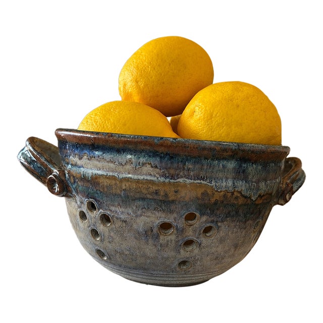 Vintage Handmade Studio Stoneware Colander For Sale