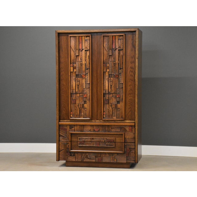 Mid-Century Modern Brutalist MCM Lane Pueblo Walnut Armoire Dresser For Sale - Image 3 of 10