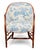 Blue & Cream Toile Faux Bamboo Walnut Bergère Chair, Georgian Style, Mid-20th Century An elegant walnut frame, sculptural...