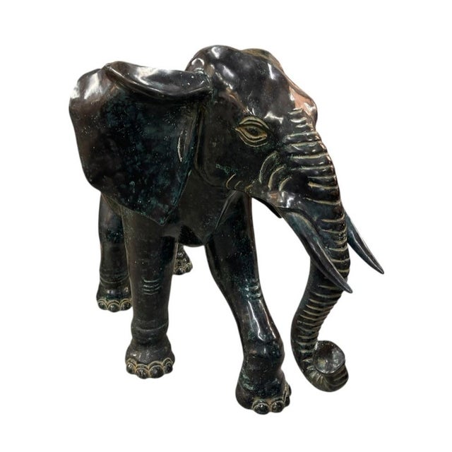 Vintage Patinated Bronze Elephant Sculpture For Sale - Image 4 of 12
