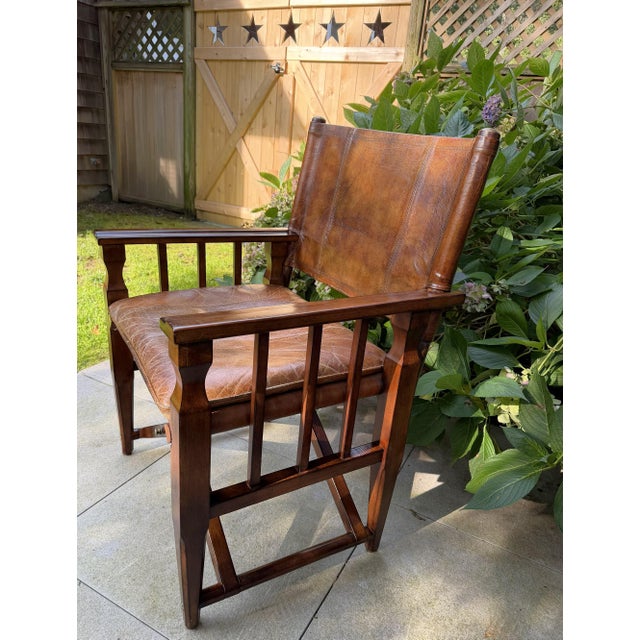 Campaign-Style Leather Armchair With Brass Accents by Thomasville Earnest Hemingway Collection For Sale - Image 9 of 13