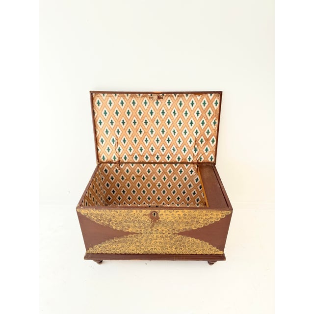 19th Century Folk Art Dome-Top Wallpaper Travel Chest, 1878 For Sale - Image 10 of 18